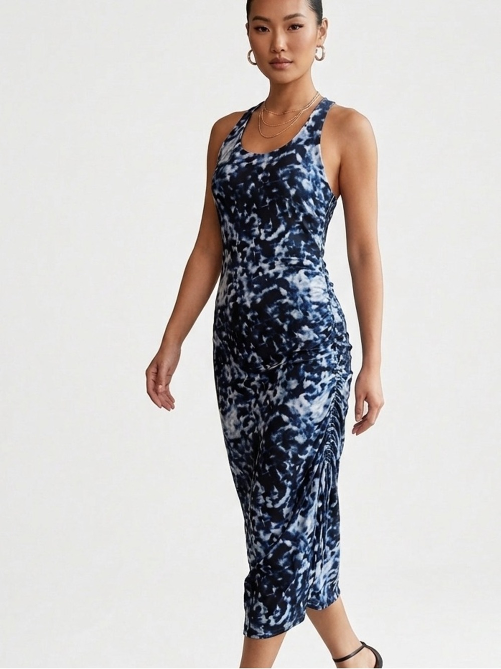 Soma Navy and White Tie-Dye Midi Dress S NWOT